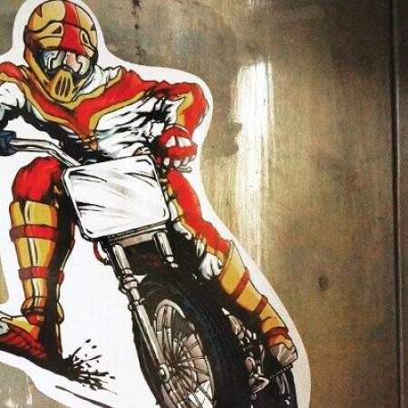 man on dirt bike motorcycle wall graphic using Nekoosa Classic Vinyl Film